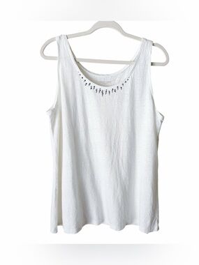 Eileen Fisher | 100% Linen Beaded Neckline Tank Top Summer Off White Large